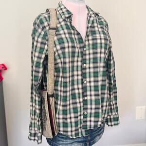 American Eagle | Classic Prep Fit Green Plaid Button Down Flannel | Size L